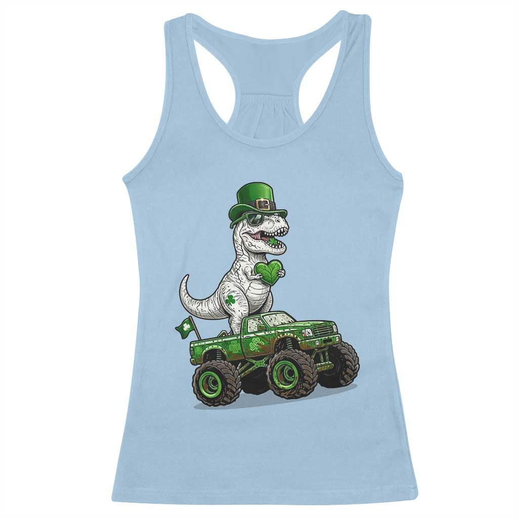 Funny St Patricks Day Dinosaur Truck Racerback Tank Top Lucky Dino Gift TS12 Light Blue Print Your Wear
