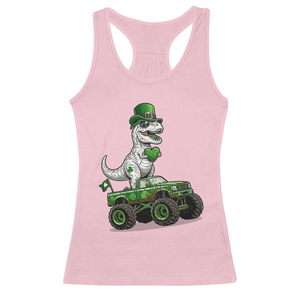 Funny St Patricks Day Dinosaur Truck Racerback Tank Top Lucky Dino Gift TS12 Light Pink Print Your Wear