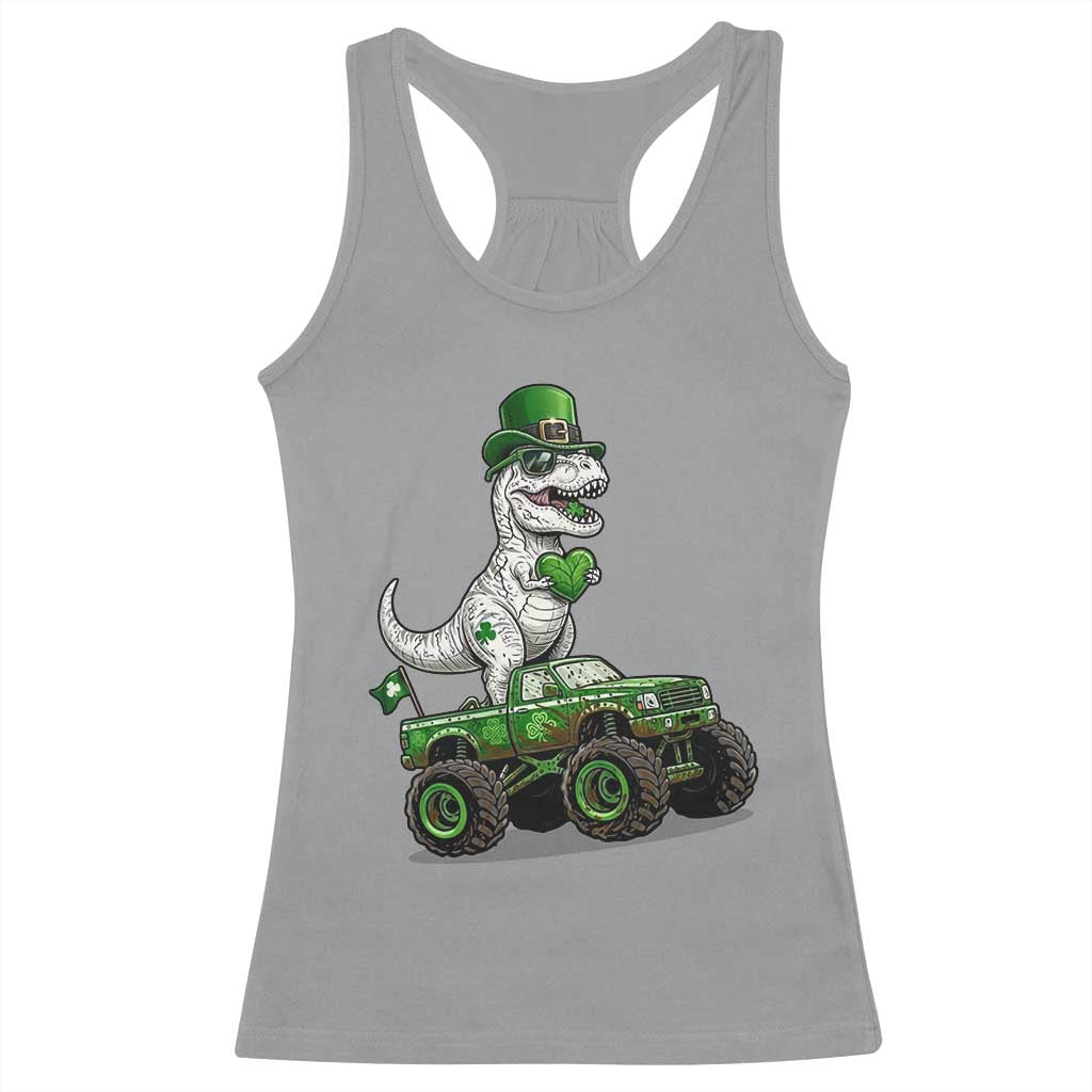 Funny St Patricks Day Dinosaur Truck Racerback Tank Top Lucky Dino Gift TS12 Sport Gray Print Your Wear