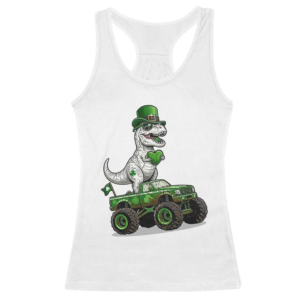 Funny St Patricks Day Dinosaur Truck Racerback Tank Top Lucky Dino Gift TS12 White Print Your Wear