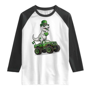 Funny St Patricks Day Dinosaur Truck Raglan Shirt Lucky Dino Gift TS12 White Black Print Your Wear