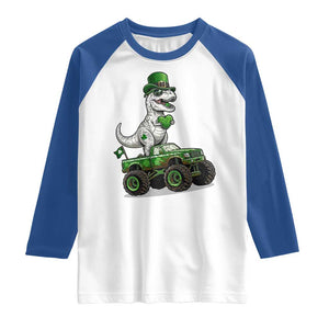 Funny St Patricks Day Dinosaur Truck Raglan Shirt Lucky Dino Gift TS12 White Royal Print Your Wear