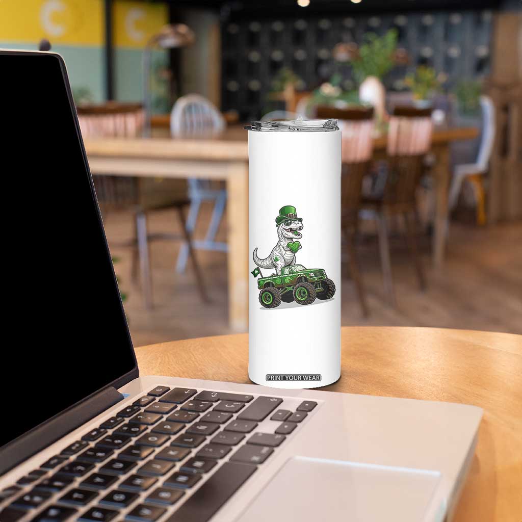 Funny St Patricks Day Dinosaur Truck Skinny Tumbler Lucky Dino Gift TS12 Print Your Wear