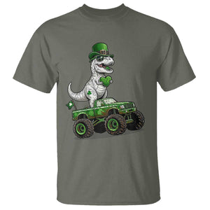 Funny St Patricks Day Dinosaur Truck T Shirt Lucky Dino Gift TS12 Military Green Print Your Wear