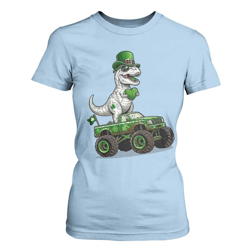 Funny St Patricks Day Dinosaur Truck T Shirt For Women Lucky Dino Gift TS12 Light Blue Print Your Wear