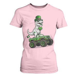 Funny St Patricks Day Dinosaur Truck T Shirt For Women Lucky Dino Gift TS12 Light Pink Print Your Wear