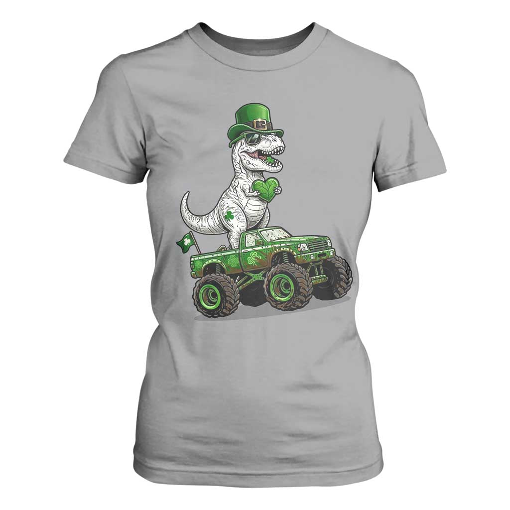 Funny St Patricks Day Dinosaur Truck T Shirt For Women Lucky Dino Gift TS12 Sport Gray Print Your Wear