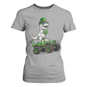 Funny St Patricks Day Dinosaur Truck T Shirt For Women Lucky Dino Gift TS12 Sport Gray Print Your Wear