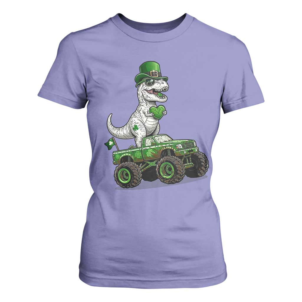 Funny St Patricks Day Dinosaur Truck T Shirt For Women Lucky Dino Gift TS12 Violet Print Your Wear