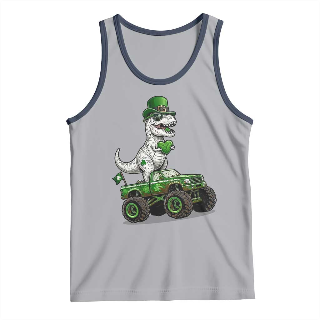Funny St Patricks Day Dinosaur Truck Tank Top Lucky Dino Gift TS12 Athletic Heather Navy Print Your Wear