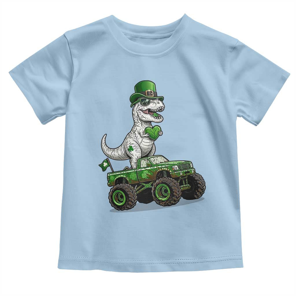 Funny St Patricks Day Dinosaur Truck Toddler T Shirt Lucky Dino Gift TS12 Light Blue Print Your Wear