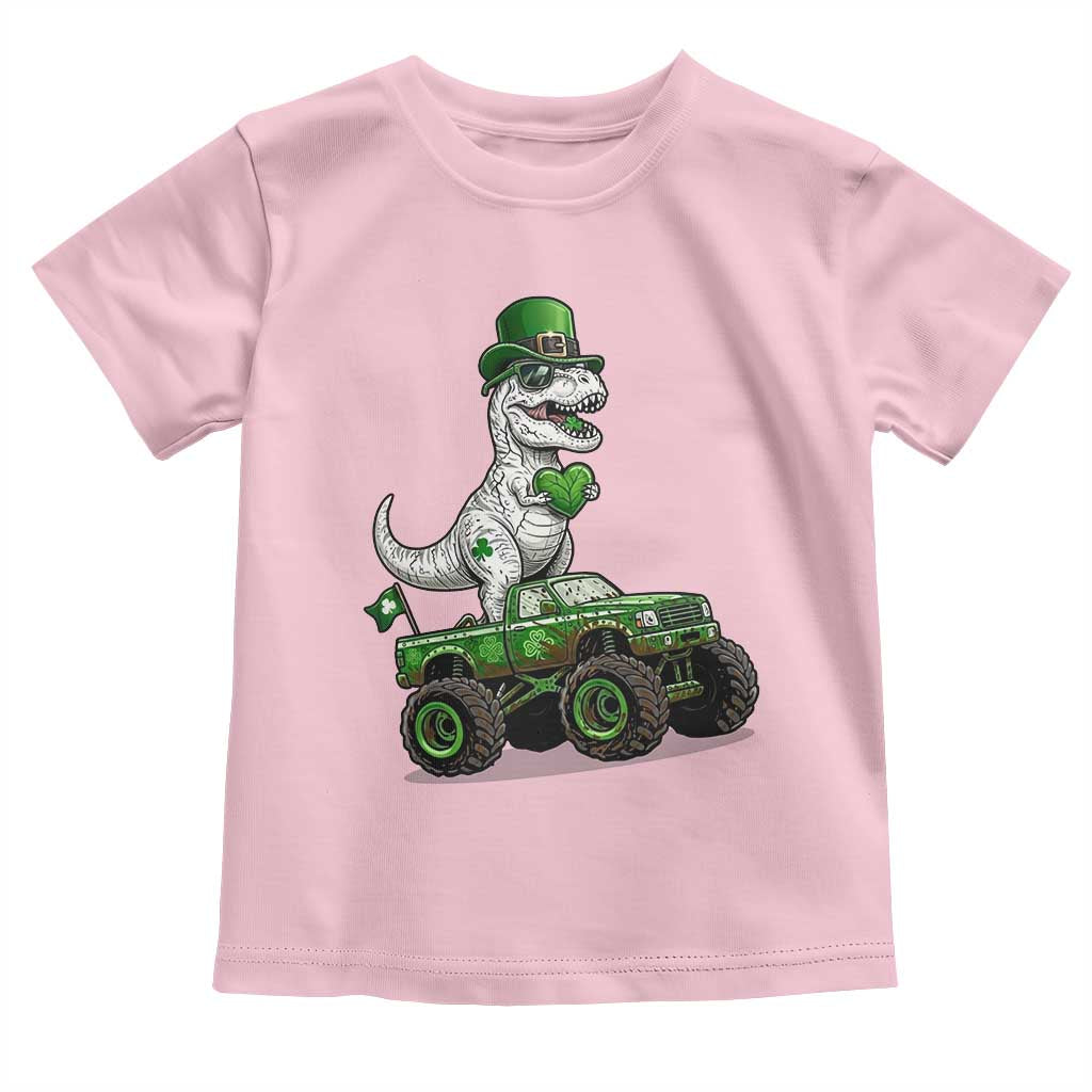 Funny St Patricks Day Dinosaur Truck Toddler T Shirt Lucky Dino Gift TS12 Light Pink Print Your Wear