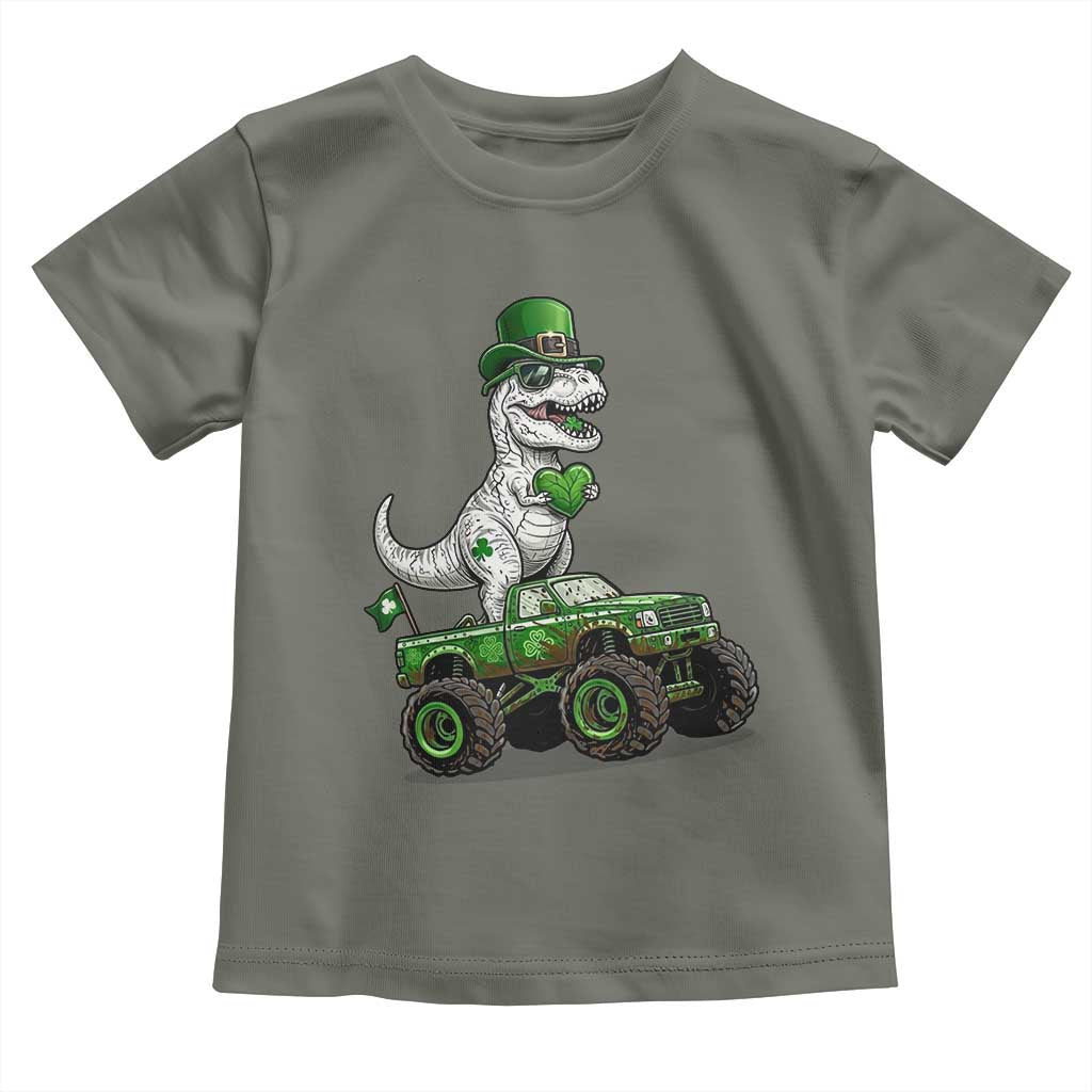 Funny St Patricks Day Dinosaur Truck Toddler T Shirt Lucky Dino Gift TS12 Military Green Print Your Wear