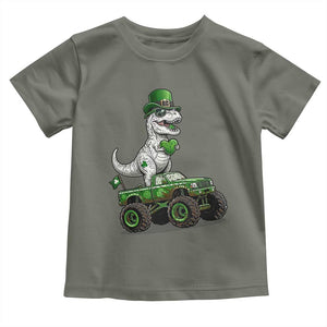 Funny St Patricks Day Dinosaur Truck Toddler T Shirt Lucky Dino Gift TS12 Military Green Print Your Wear