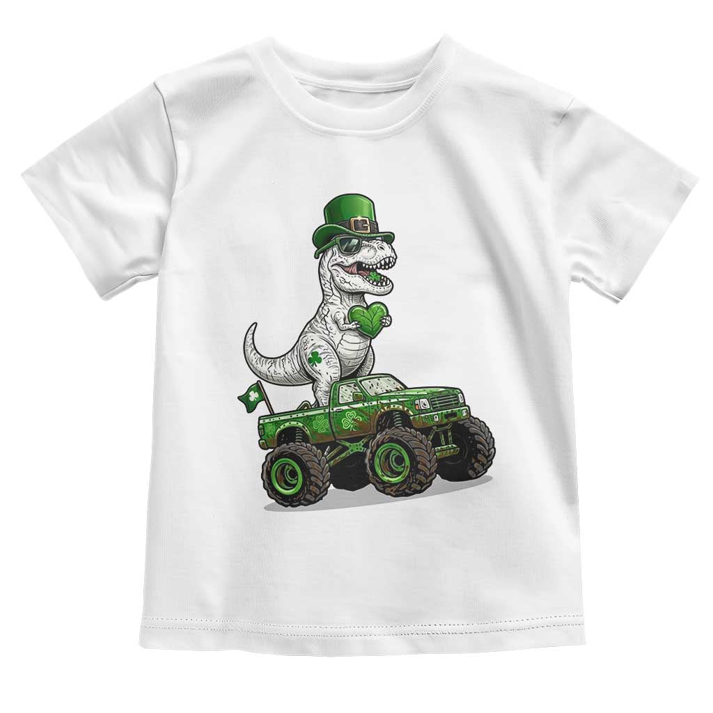 Funny St Patricks Day Dinosaur Truck Toddler T Shirt Lucky Dino Gift TS12 White Print Your Wear
