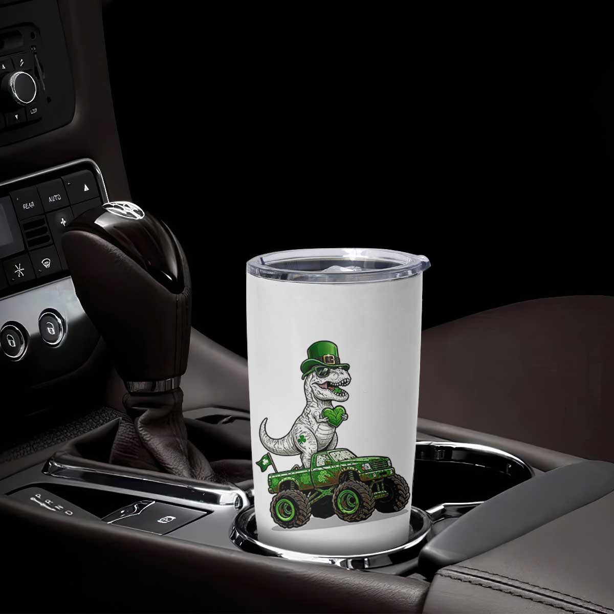 Funny St Patricks Day Dinosaur Truck Tumbler Cup Lucky Dino Gift TS12 Print Your Wear