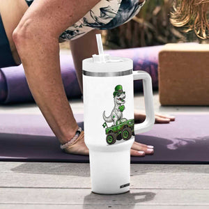 Funny St Patricks Day Dinosaur Truck Tumbler With Handle Lucky Dino Gift TS12 Print Your Wear