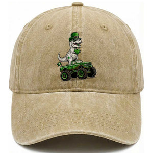 Funny St Patricks Day Dinosaur Truck Washed Cotton Baseball Cap Lucky Dino Gift TS12 Print Your Wear