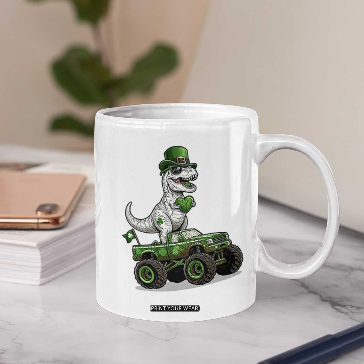 Funny St Patricks Day Dinosaur Truck Coffee Mug Lucky Dino Gift TS12 Print Your Wear