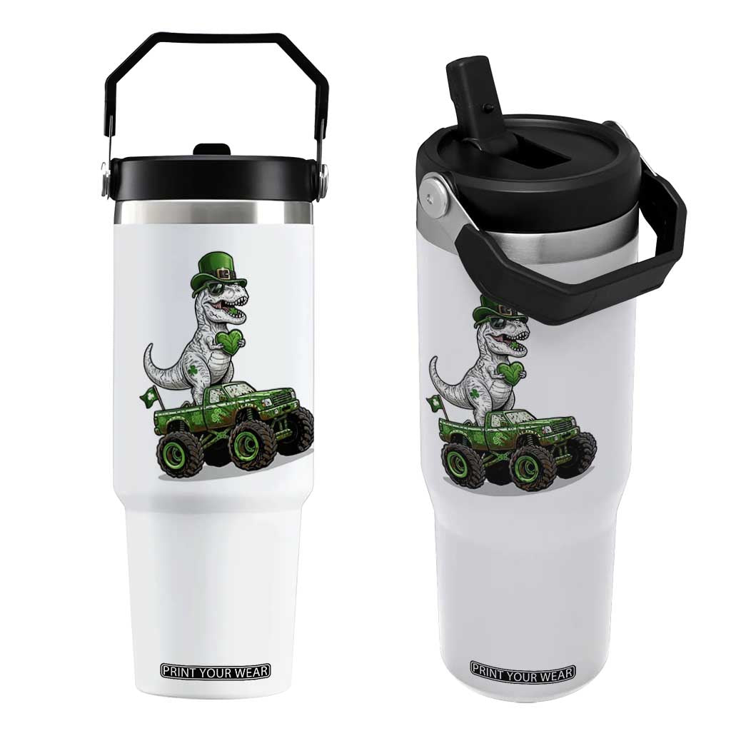 Funny St Patricks Day Dinosaur Truck Flip Straw Tumbler Lucky Dino Gift TS12 One Size: 30 oz White Print Your Wear