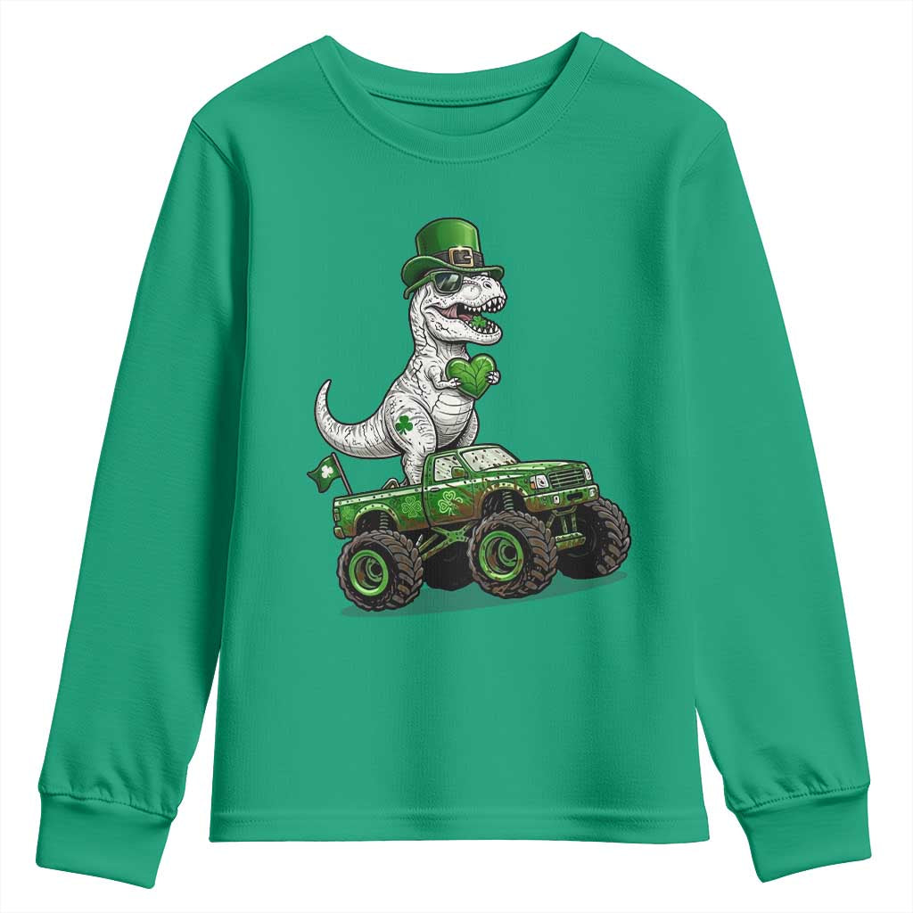 Funny St Patricks Day Dinosaur Truck Youth Sweatshirt Lucky Dino Gift TS12 Irish Green Print Your Wear