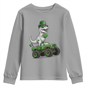 Funny St Patricks Day Dinosaur Truck Youth Sweatshirt Lucky Dino Gift TS12 Sport Gray Print Your Wear