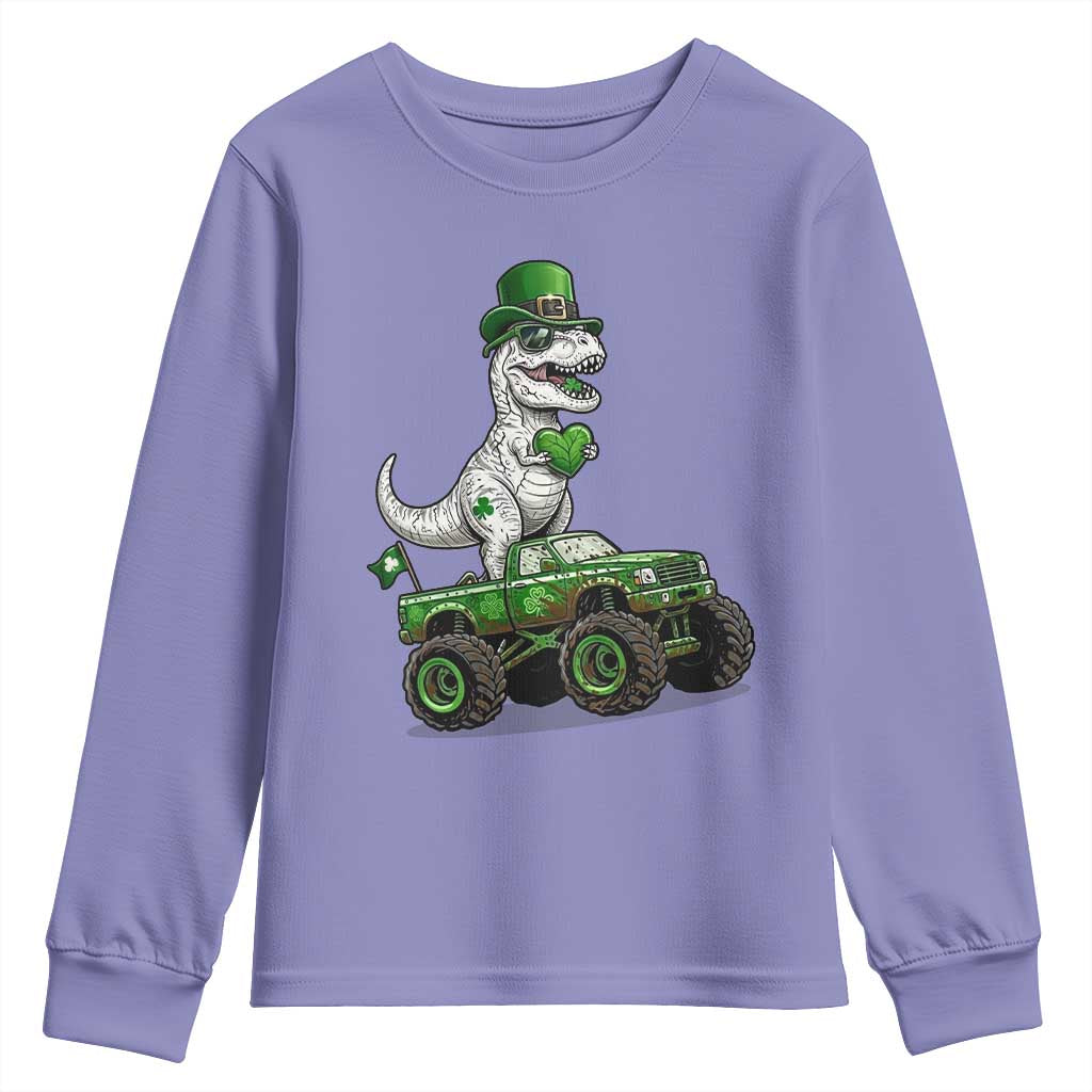 Funny St Patricks Day Dinosaur Truck Youth Sweatshirt Lucky Dino Gift TS12 Violet Print Your Wear