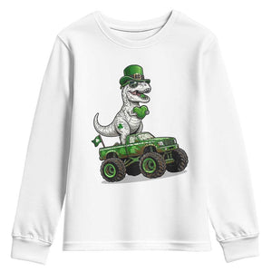 Funny St Patricks Day Dinosaur Truck Youth Sweatshirt Lucky Dino Gift TS12 White Print Your Wear