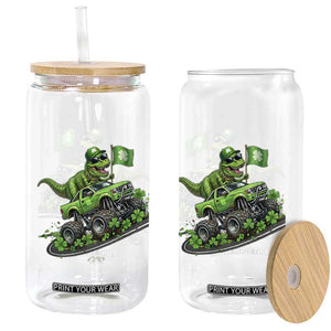 Funny St Patricks Day Dinosaur Truck Glass Can Irish Holiday Gift TS12 Print Your Wear