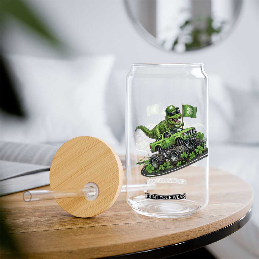 Funny St Patricks Day Dinosaur Truck Glass Can Irish Holiday Gift TS12 Print Your Wear