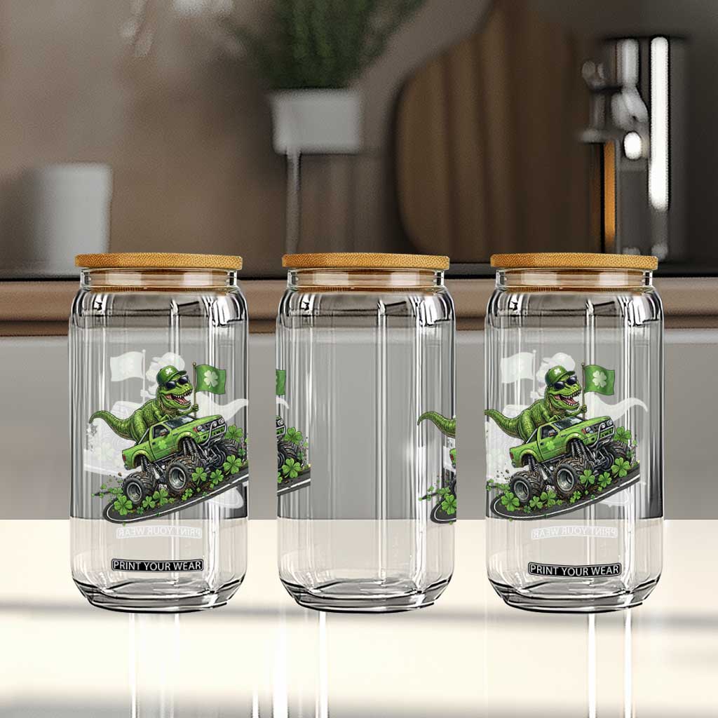 Funny St Patricks Day Dinosaur Truck Glass Can Irish Holiday Gift TS12 Print Your Wear