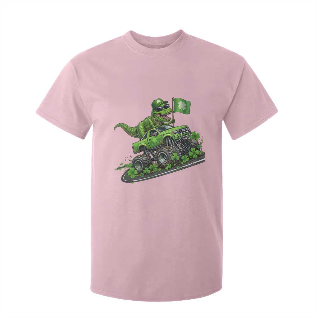 Funny St Patricks Day Dinosaur Truck T Shirt For Kid Irish Holiday Gift TS12 Light Pink Print Your Wear