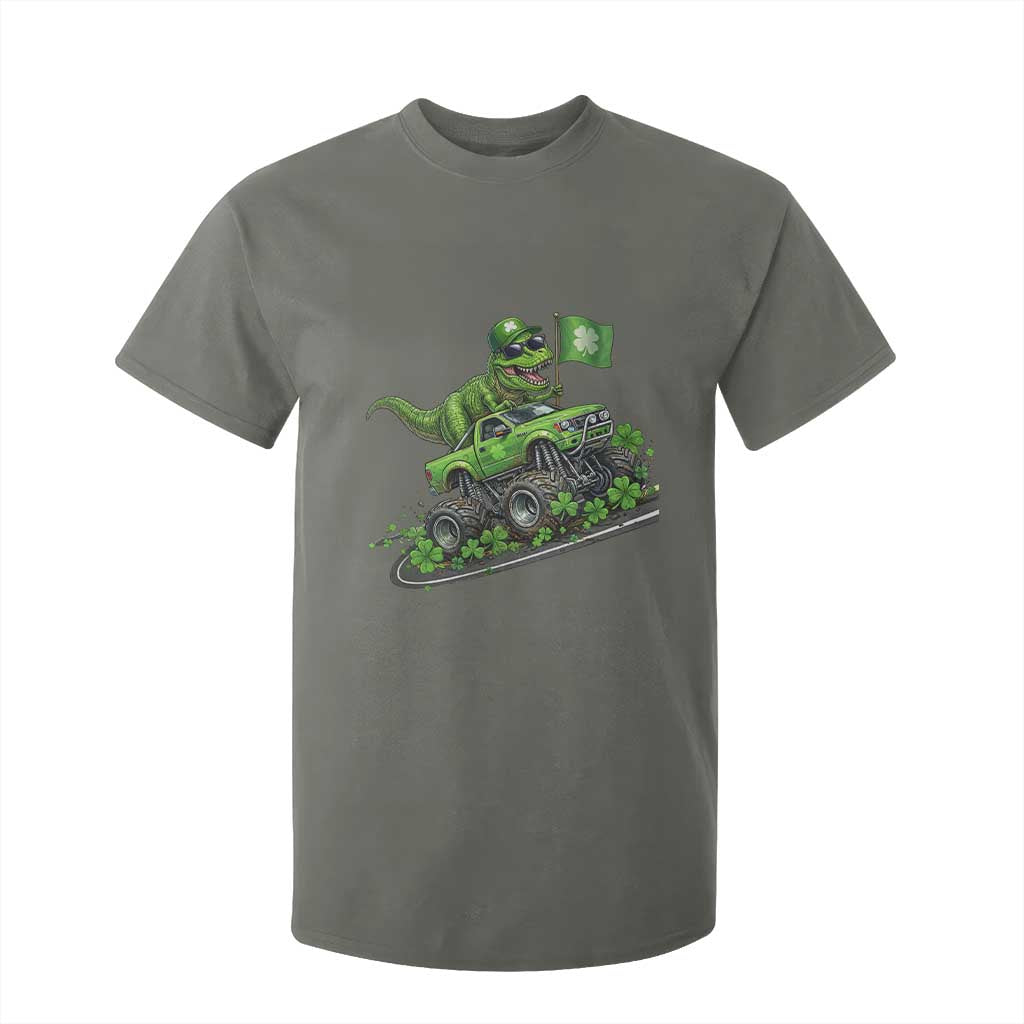 Funny St Patricks Day Dinosaur Truck T Shirt For Kid Irish Holiday Gift TS12 Military Green Print Your Wear