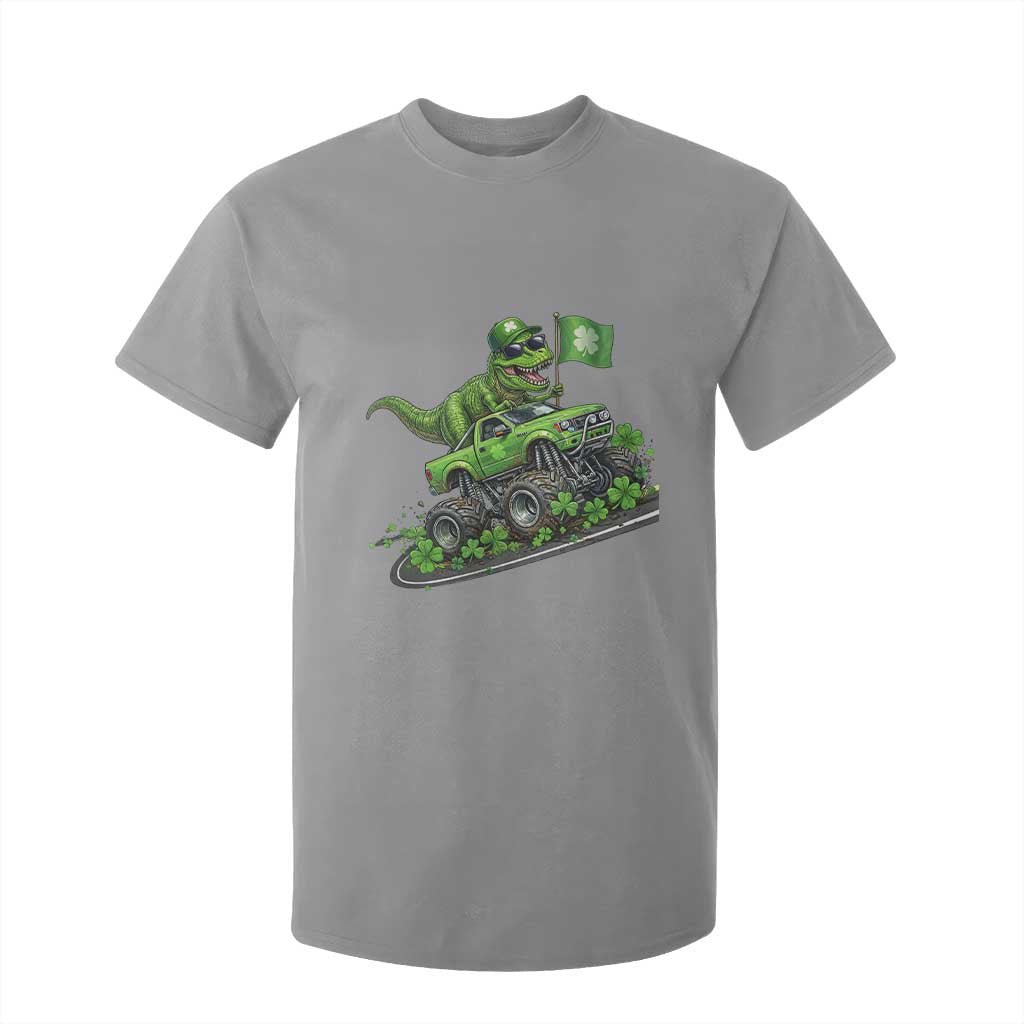 Funny St Patricks Day Dinosaur Truck T Shirt For Kid Irish Holiday Gift TS12 Sport Gray Print Your Wear