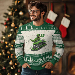 Funny St Patricks Day Dinosaur Truck Ugly Christmas Sweater Irish Holiday Gift TS12 Beige Green Print Your Wear