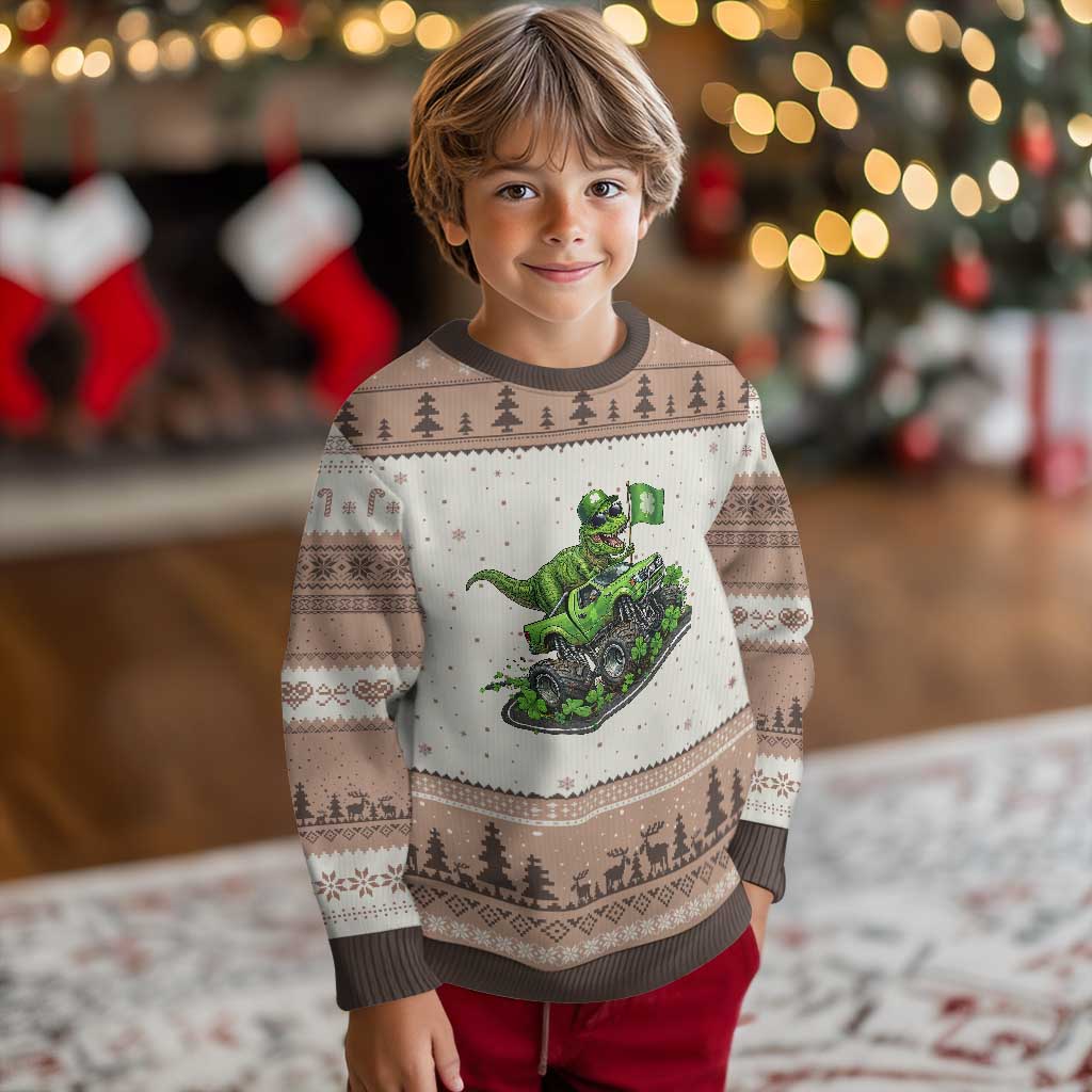 Funny St Patricks Day Dinosaur Truck Ugly Christmas Sweater Irish Holiday Gift TS12 Mocha Mousse Print Your Wear