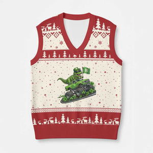 Funny St Patricks Day Dinosaur Truck V-Neck Knit Sweater Vest Irish Holiday Gift TS12 Beige Red Print Your Wear