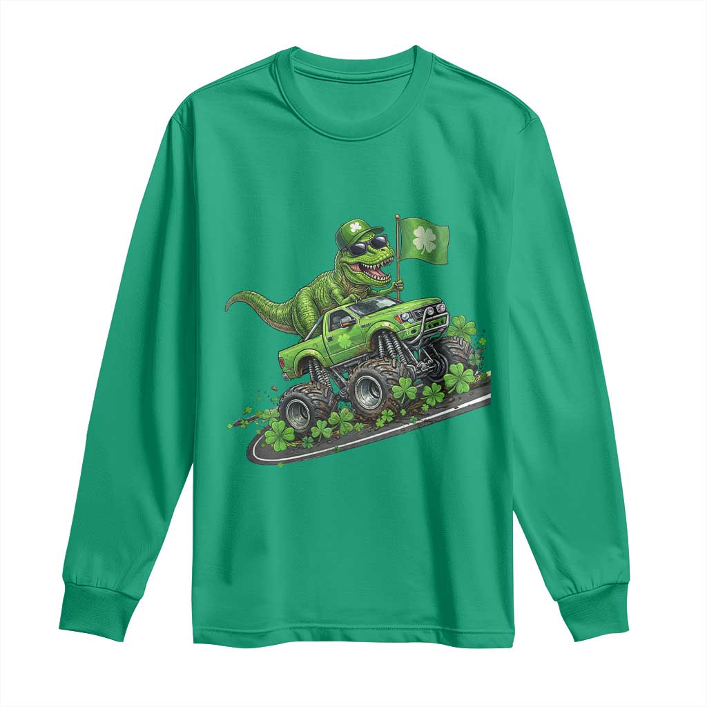 Funny St Patricks Day Dinosaur Truck Long Sleeve Shirt Irish Holiday Gift TS12 Irish Green Print Your Wear
