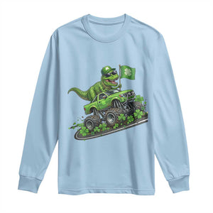 Funny St Patricks Day Dinosaur Truck Long Sleeve Shirt Irish Holiday Gift TS12 Light Blue Print Your Wear
