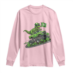 Funny St Patricks Day Dinosaur Truck Long Sleeve Shirt Irish Holiday Gift TS12 Light Pink Print Your Wear