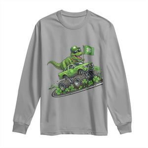 Funny St Patricks Day Dinosaur Truck Long Sleeve Shirt Irish Holiday Gift TS12 Sport Gray Print Your Wear