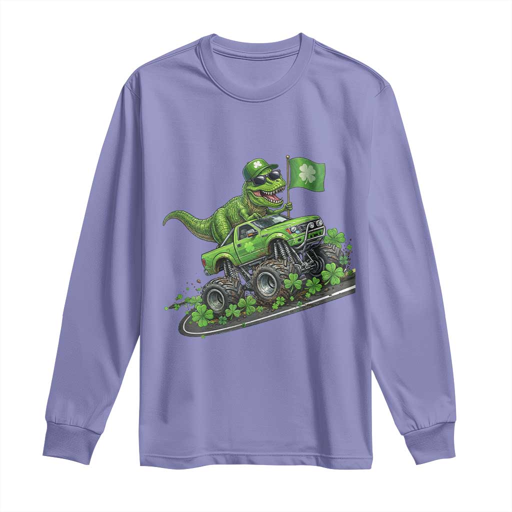 Funny St Patricks Day Dinosaur Truck Long Sleeve Shirt Irish Holiday Gift TS12 Violet Print Your Wear