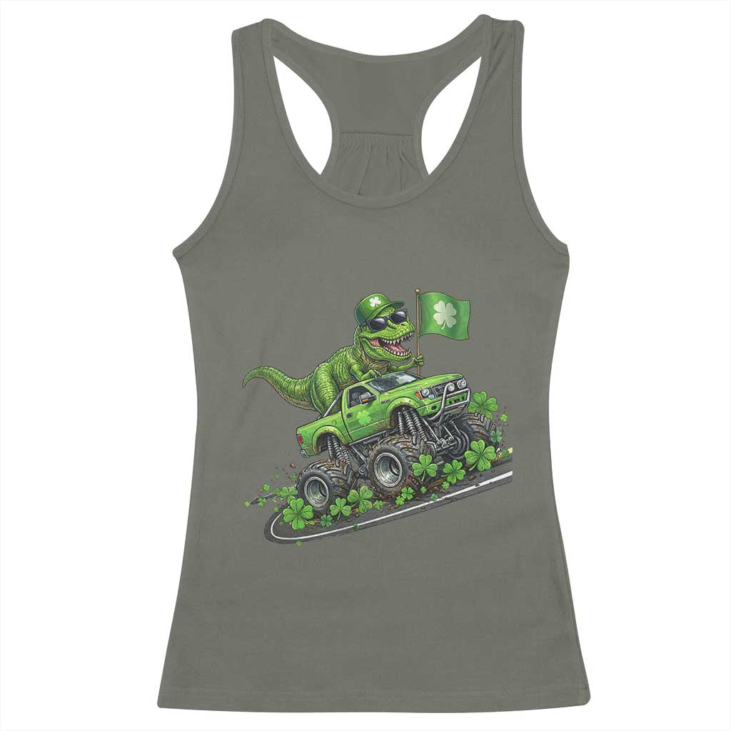 Funny St Patricks Day Dinosaur Truck Racerback Tank Top Irish Holiday Gift TS12 Military Green Print Your Wear