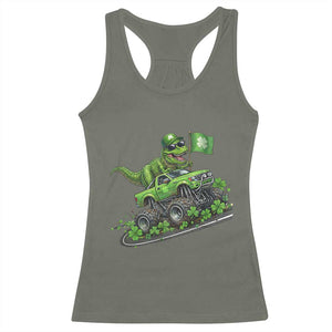 Funny St Patricks Day Dinosaur Truck Racerback Tank Top Irish Holiday Gift TS12 Military Green Print Your Wear