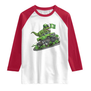 Funny St Patricks Day Dinosaur Truck Raglan Shirt Irish Holiday Gift TS12 White Red Print Your Wear