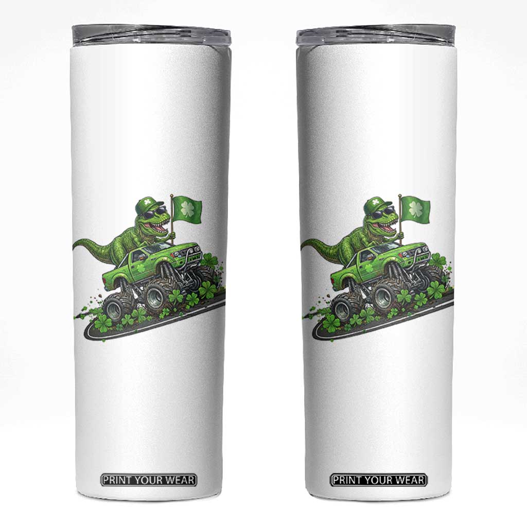 Funny St Patricks Day Dinosaur Truck Skinny Tumbler Irish Holiday Gift TS12 White Print Your Wear