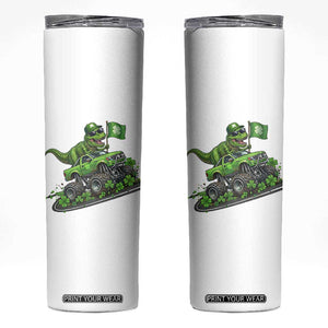 Funny St Patricks Day Dinosaur Truck Skinny Tumbler Irish Holiday Gift TS12 White Print Your Wear
