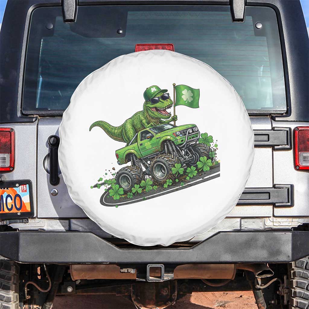 Funny St Patricks Day Dinosaur Truck Spare Tire Cover Irish Holiday Gift TS12 No hole White Print Your Wear