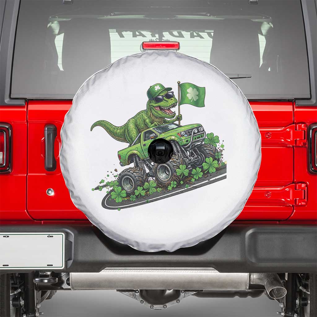 Funny St Patricks Day Dinosaur Truck Spare Tire Cover Irish Holiday Gift TS12 White Print Your Wear