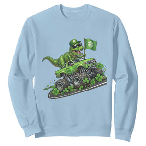 Funny St Patricks Day Dinosaur Truck Sweatshirt Irish Holiday Gift TS12 Light Blue Print Your Wear